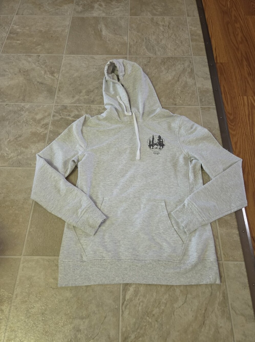 Men's Light Gray Hooded Sweatshirt with Tree Graphic